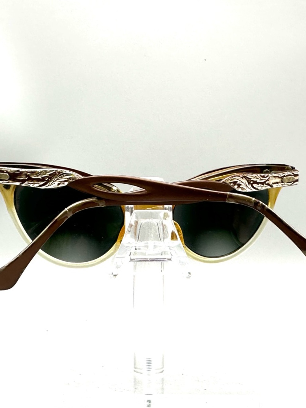 Vintage Victory Cat Eyeglasses Copper Aluminum Floral Filigree 5 1/2 ALUM - Picture 2 of 6